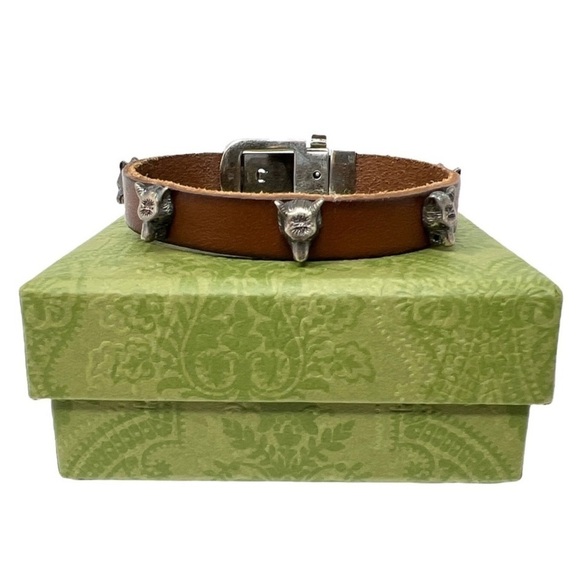 Gucci Forest Collection Leather Bracelet 925 Sterling Silver Size 17 Full Set - Picture 4 of 13